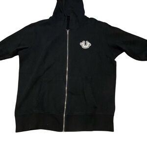 True religion Black Zip-Up Hoodie with Logo‎